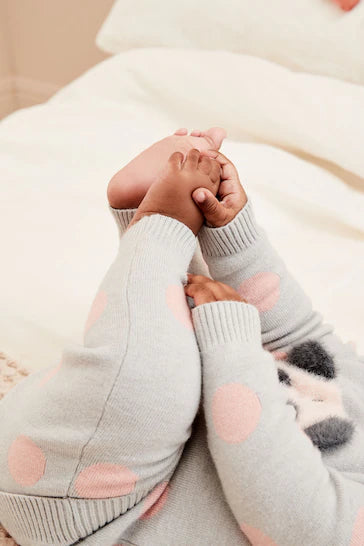 |BabyGirl| Conjunto De 2 Peças Para Bebê Em Malha - Grey/Pink Panda (0 meses a 2 anos)
