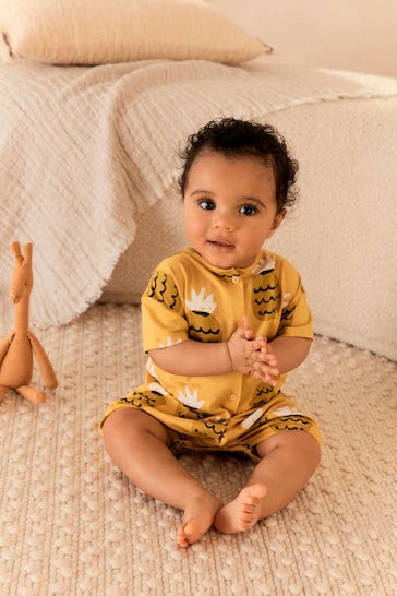 |BabyBoy| Macaquinho Jersey Para Bebê - Abacaxi Amarelo (0 meses a 3 anos)