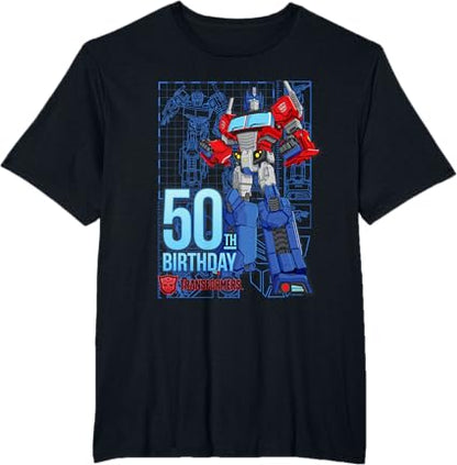 T-shirt de aniversário dos 50 anos do Optimus Prime dos Transformers