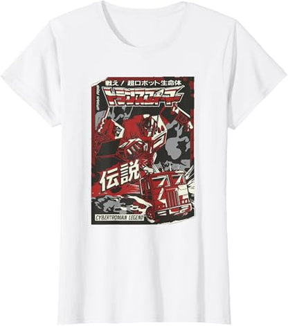 T-shirt Transformers Optimus Prime Capa de Banda Desenhada Japonesa Cybertroniana