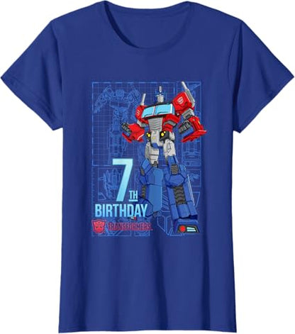 T-shirt de aniversário dos 7 anos do Optimus Prime dos Transformers