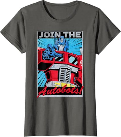 T-shirt com poster retro do Transformers Optimus Prime juntando-se aos Autobots