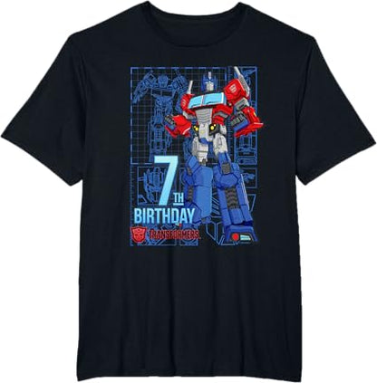T-shirt de aniversário dos 7 anos do Optimus Prime dos Transformers