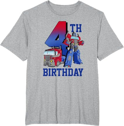T-shirt com poster comemorativo do 4º aniversário do Optimus Prime de Transformers com efeito degradé