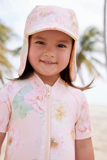 |Girl| Chapéu Legionário De Natação - Floral Rosa (3 meses a 10 anos)