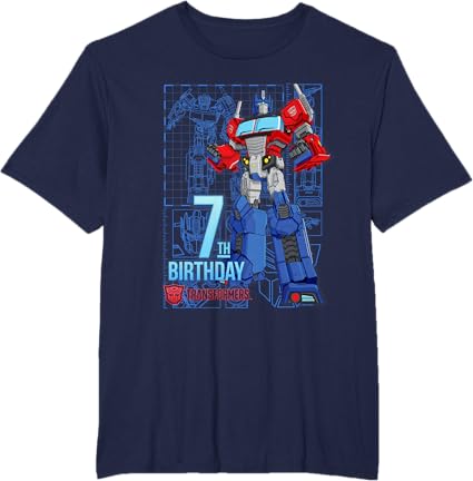 T-shirt de aniversário dos 7 anos do Optimus Prime dos Transformers