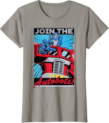 T-shirt com poster retro do Transformers Optimus Prime juntando-se aos Autobots