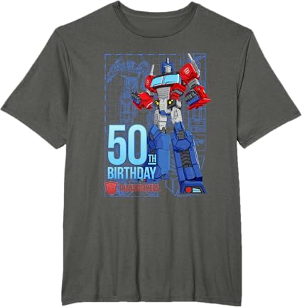T-shirt de aniversário dos 50 anos do Optimus Prime dos Transformers