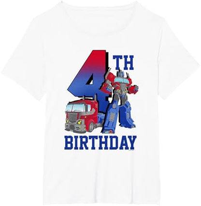 T-shirt com poster comemorativo do 4º aniversário do Optimus Prime de Transformers com efeito degradé