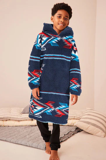 |Boy| Cobertor Com Capuz - Navy Blue Aztec Print (3-16 anos)
