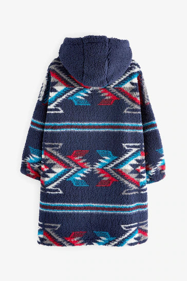 |Boy| Cobertor Com Capuz - Navy Blue Aztec Print (3-16 anos)