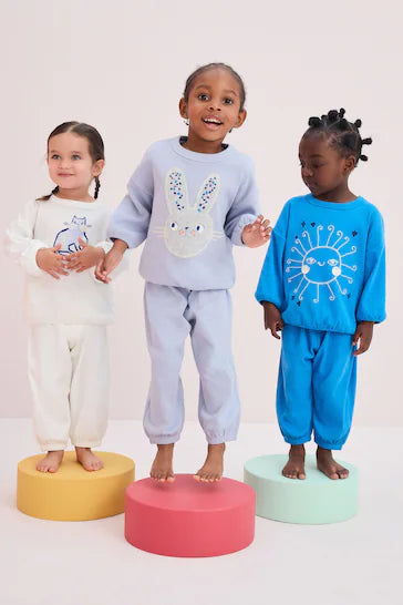 |Niña| Pack de 3 pijamas tipo jogger 100 % algodón - Azul personaje/crema (9 meses a 11 años)