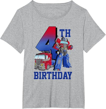 T-shirt com poster comemorativo do 4º aniversário do Optimus Prime de Transformers com efeito degradé