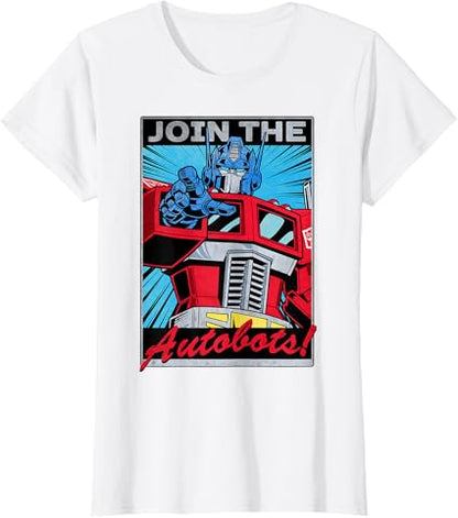T-shirt com poster retro do Transformers Optimus Prime juntando-se aos Autobots
