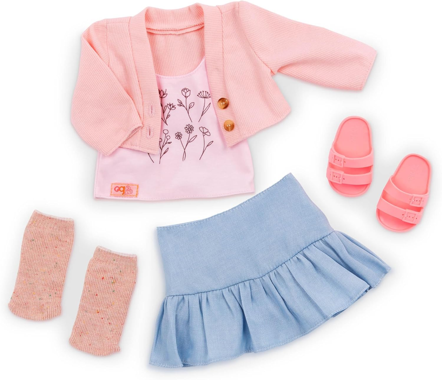 A Nossa Geração – Roupa de boneca de 45 cm – Conjunto de camisola rosa e saia azul – Blusa com estampado floral – Brincadeira de faz de conta – Brinquedos para crianças a partir dos 3 anos – Charme campestre