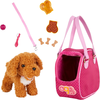 A Nossa Geração – Caniche de Peluche – Bolsa para Transporte de Animais de Estimação – Acessórios para Bonecas de 18 Polegadas – Peluches – Crianças a partir dos 3 Anos – Transportadora para Cães Hop in