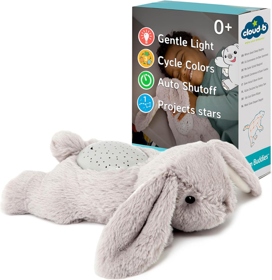 Cloud b Dream Buddies Benny the Bunny - A mini luz de presença relaxante para bebés que as crianças adoram | Projetor Star Sleep Aid com luzes suaves e desligar automático | Brinquedos para bebés essenciais para recém-nascidos