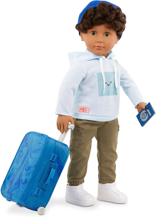 Boneco Milo Boy da Our Generation - Boneco de viagem de 45 cm, acessórios de viagem, passaporte, bagagem, óculos de sol, boneco de viagem fashion, brincadeira realista para maiores de 3 anos