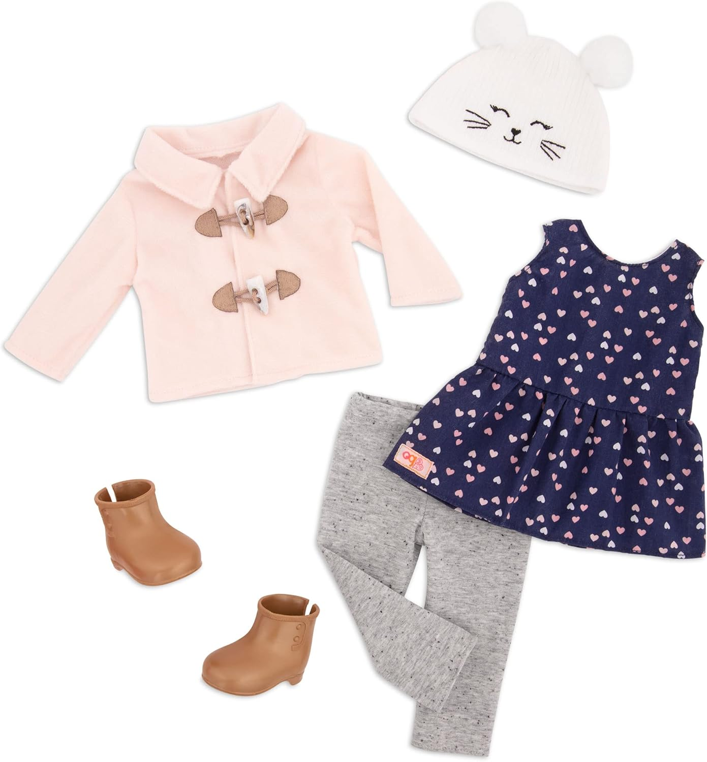 Our Generation - Conjunto de roupas alegres e relaxantes para o inverno - Conjunto de roupas de luxo aconchegante com chapéu de gatinho para bonecas de 45 cm - Conjunto de 5 peças