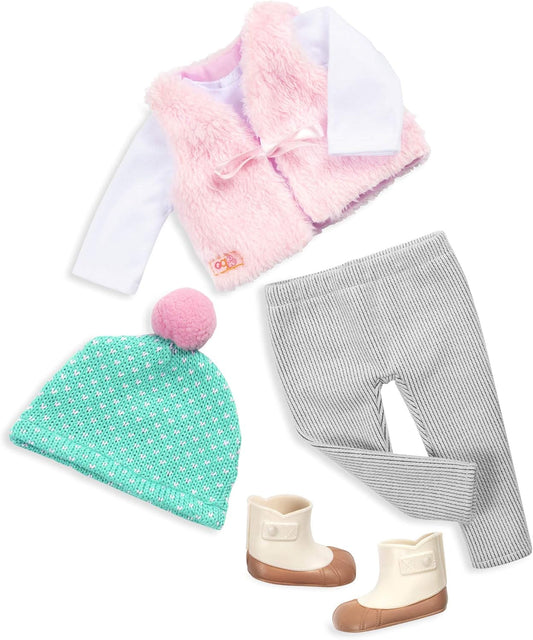 Nossa Geração Fuzzy Feelings Outfit – Roupa aconchegante para o frio para bonecas fashion de 18 polegadas – Conjunto de 5 peças para atividades ao ar livre