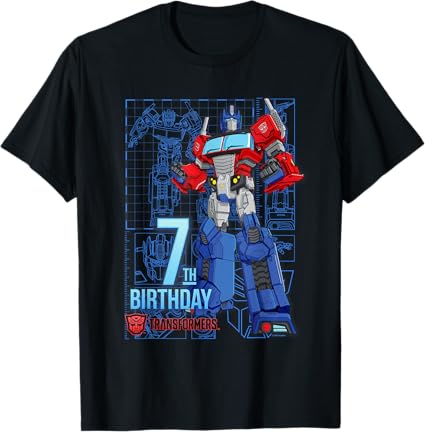 T-shirt de aniversário dos 7 anos do Optimus Prime dos Transformers