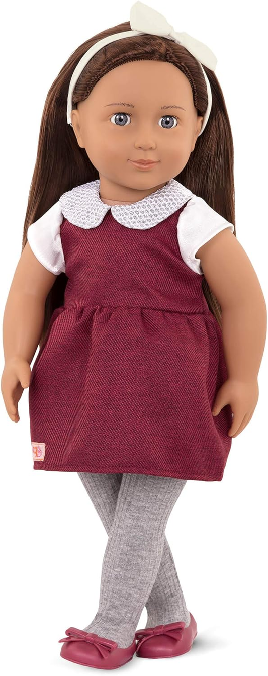 A Nossa Geração - Boneca de 46 cm - Milana - Cabelo castanho comprido e olhos azuis - Roupa de festa - Vestido vermelho com gola brilhante - Brinquedos para crianças a partir dos 3 anos