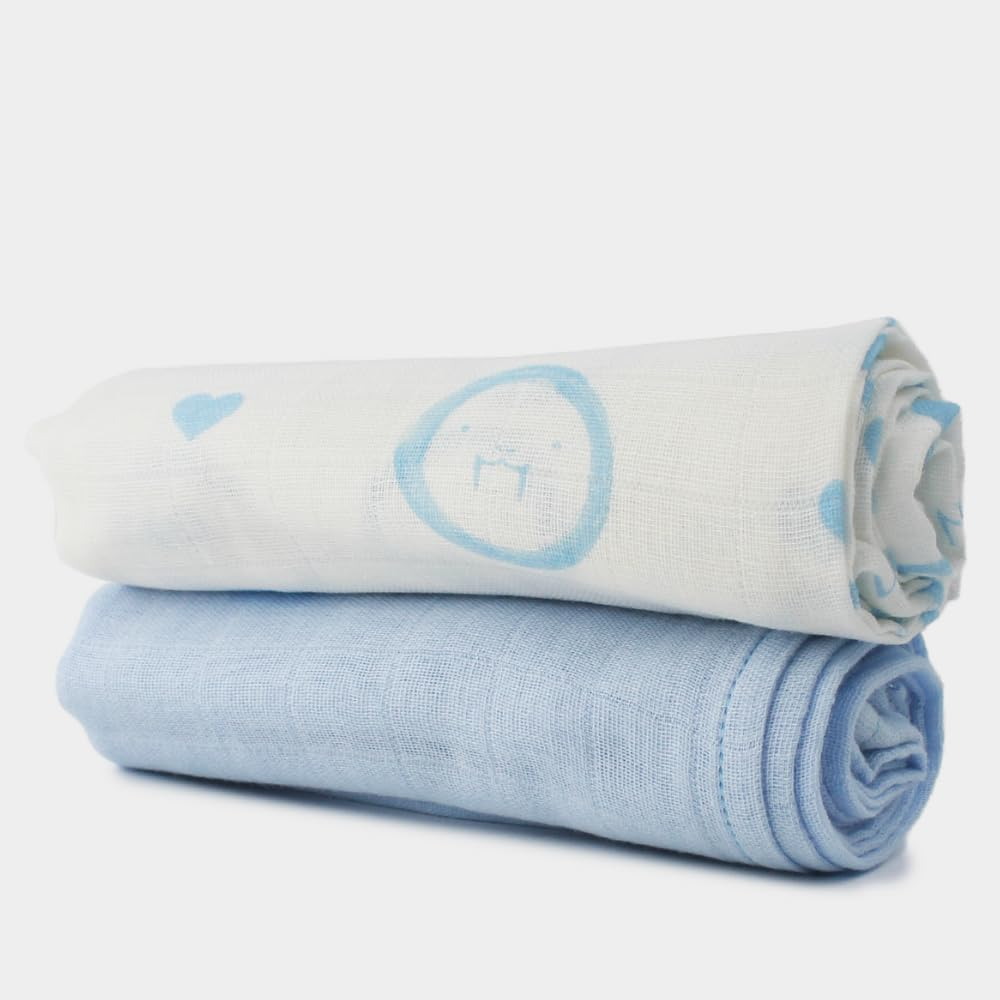 Little Giggles Co. Paninhos de musselina grandes para bebés, 60 x 60 cm - Pacote de musselinas para bebés, manta para fraldas dos 0 aos 3 meses, artigos essenciais para bebés recém-nascidos, mantas para recém-nascidos (morsa azul)