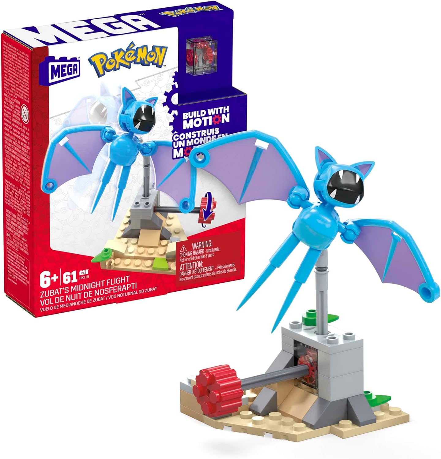 MEGA Pokémon Action Figure Building Toys, Zubat's Midnight Flight com 61 peças e movimento de voo, 1 personagem articulado, ideia de presente para crianças, HKT19