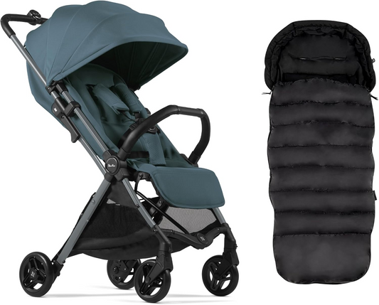 Silver Cross - Jet 5 Compact Carrinho de passeio Saco para os pés - Carrinho de viagem - Carrinho de passeio/sistema de viagem dobrável e leve - Tamanho da cabine - Compatível com cadeira auto - Recém-nascido a 4 anos - Mineral