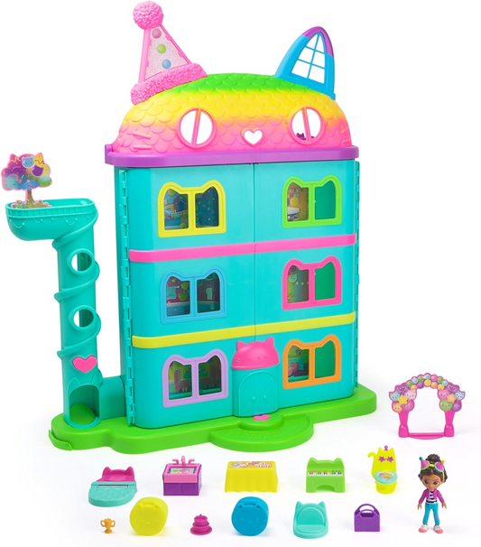 Gabby's Dollhouse, 15 peças com tema arco-íris, casa de bonecas de celebração, bonecos de brinquedo, mobiliário de casa de bonecas e 6 efeitos sonoros, brinquedos infantis para meninas e meninos 3+