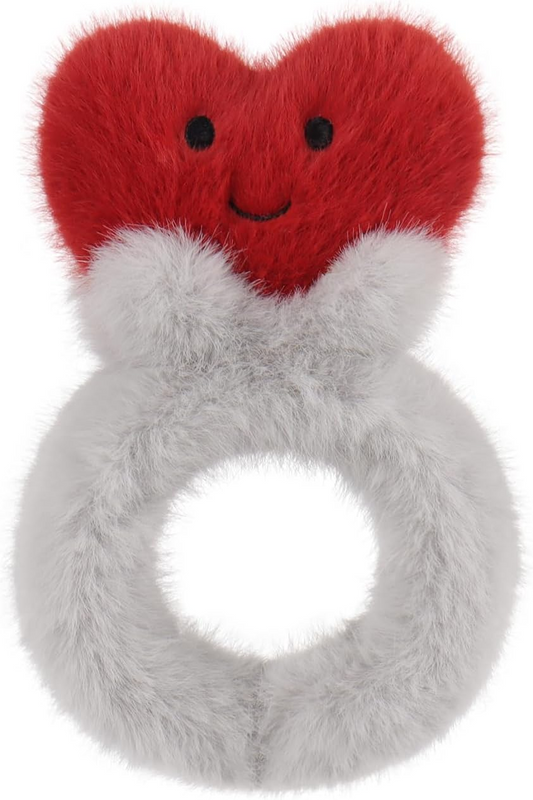 Pulseira de peluche com estampado de coração de amor de cordeiro damasco, brinquedos de peluche para crianças, anel de peluche macio e fofo para meninas e meninos, pulseira de pressão fofa com estampa de tapa de 10 cm