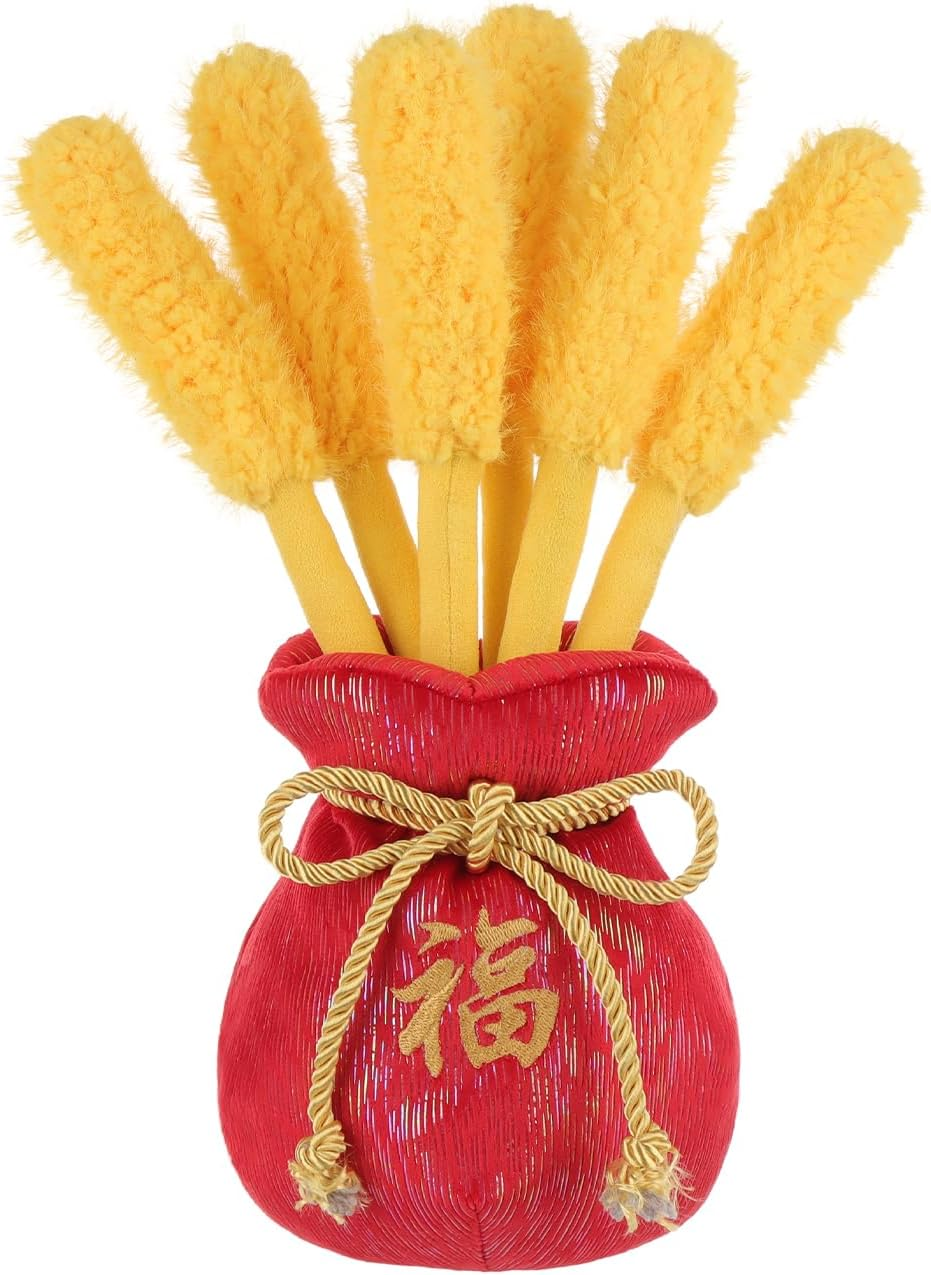 Vaso de cevada dourada de cordeiro damasco, bichinhos de peluche para crianças, brinquedos de peluche fofos e macios para bebés, menina e menino, vaso de cevada dourada fofa vermelha 11,5 polegadas