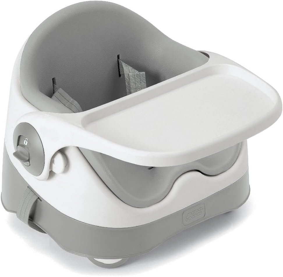 Assento elevatório Mamas & Papas Baby Bud para refeições, tabuleiro amovível, cinto de segurança, assento ajustável e pés antiderrapantes, cinzento Pebble