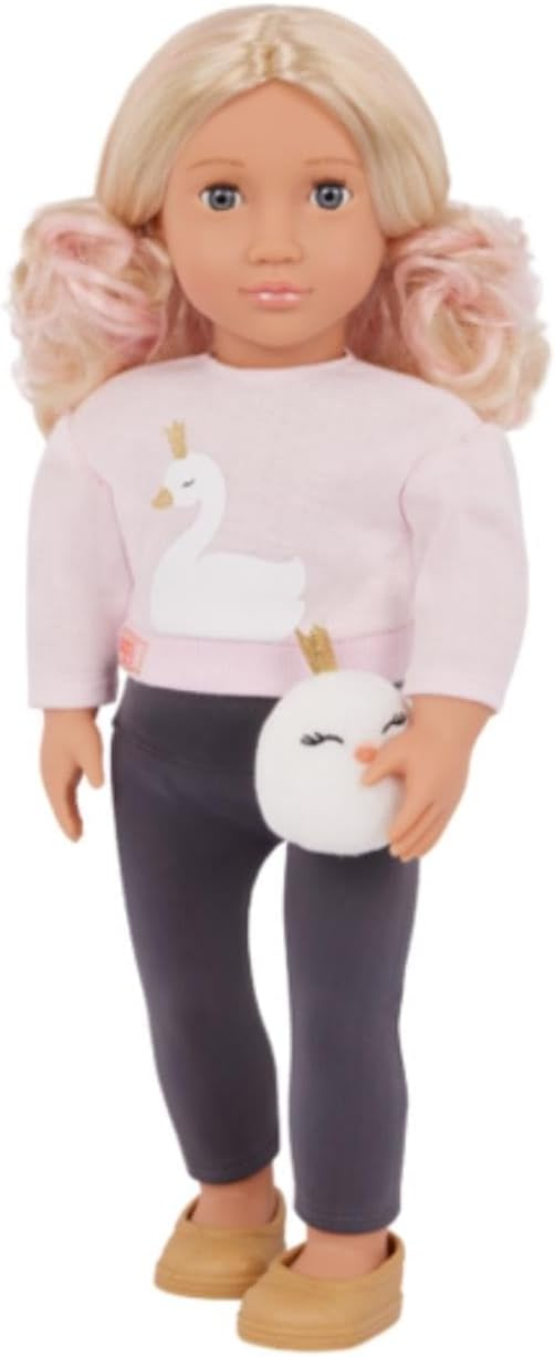 Eliana da Nossa Geração - Boneca de moda de 45 cm com roupa temática de cisne, olhos cinzentos e cabelo loiro elegante - Roupa e acessórios de boneca compatíveis - Idades 3+