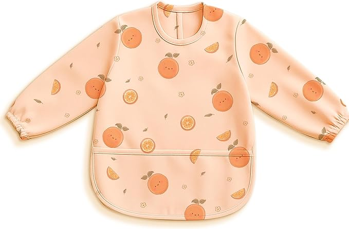 Babete de manga comprida Tiny Trees para bebé com bolso – Macacão impermeável para desmame, blusa grande para bebé e criança dos 6 aos 36 meses – Fácil de limpar, leve, resistente a manchas, à prova de puxões e lavável à máquina