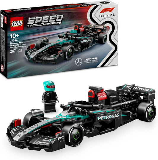 LEGO Speed Champions Mercedes-AMG F1 W15 Race Car Toy com uma minifigura colecionável de piloto de Fórmula 1 - Kits de modelos para meninos e meninas de 10 anos ou fãs adultos de automobilismo 77244