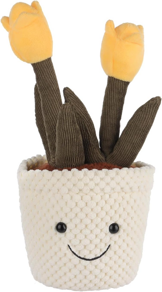 Brinquedo de peluche de planta tulipa macia de cordeiro damasco, vaso de flores amarelo de peluche, peluche kawaii para crianças, 10"