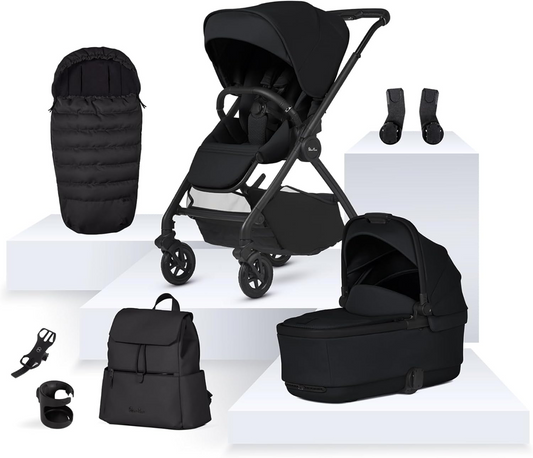 Silver Cross - Dune 2 Carrinho de bebé, berço para a primeira cama e pacote de acessórios - Carrinho de bebé compacto e sistema de viagem para estilos de vida urbanos - Recém-nascido a 4 anos (22 kg) - Espaço