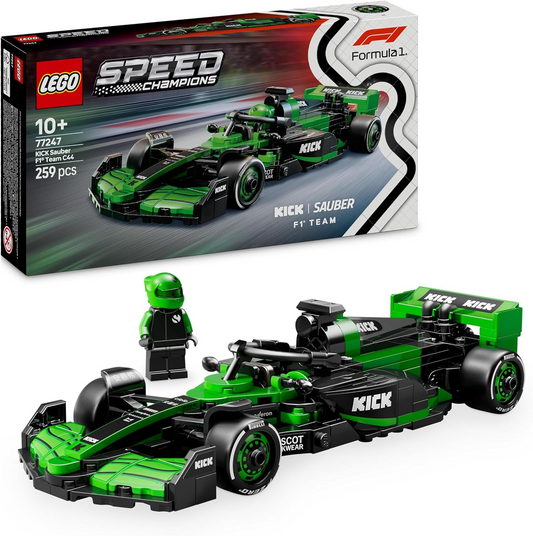 LEGO 77247 Speed Champions KICK Sauber F1 Team C44 Race Car Toy com uma minifigura colecionável de piloto de Fórmula 1 - Kits de modelos para meninos e meninas de 10 anos ou fãs adultos de automobilismo