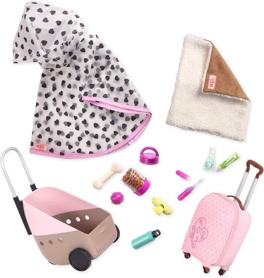 O nosso conjunto de animais de estimação passageiros da geração – Conjunto de acessórios de viagem para animais de estimação ao ar livre para bonecas de 45 cm – Conjunto de 13 peças