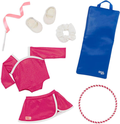 Fato de ginástica de luxo com varinha de fita para bonecas de 45 cm - Conjunto de 7 peças de roupa e acessórios para ginastas