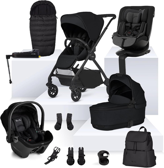 Silver Cross - Dune 2 Pushchair Ultimate Bundle, First Bed Carrycot, Pacote de acessórios, Dream i-Size Car Seat e Motion All Size - Sistema de viagem para estilos de vida urbanos - Recém-nascido a 4 anos (22 kg) - Espaço