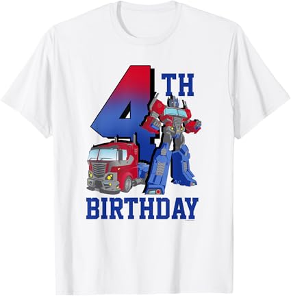 T-shirt com poster comemorativo do 4º aniversário do Optimus Prime de Transformers com efeito degradé