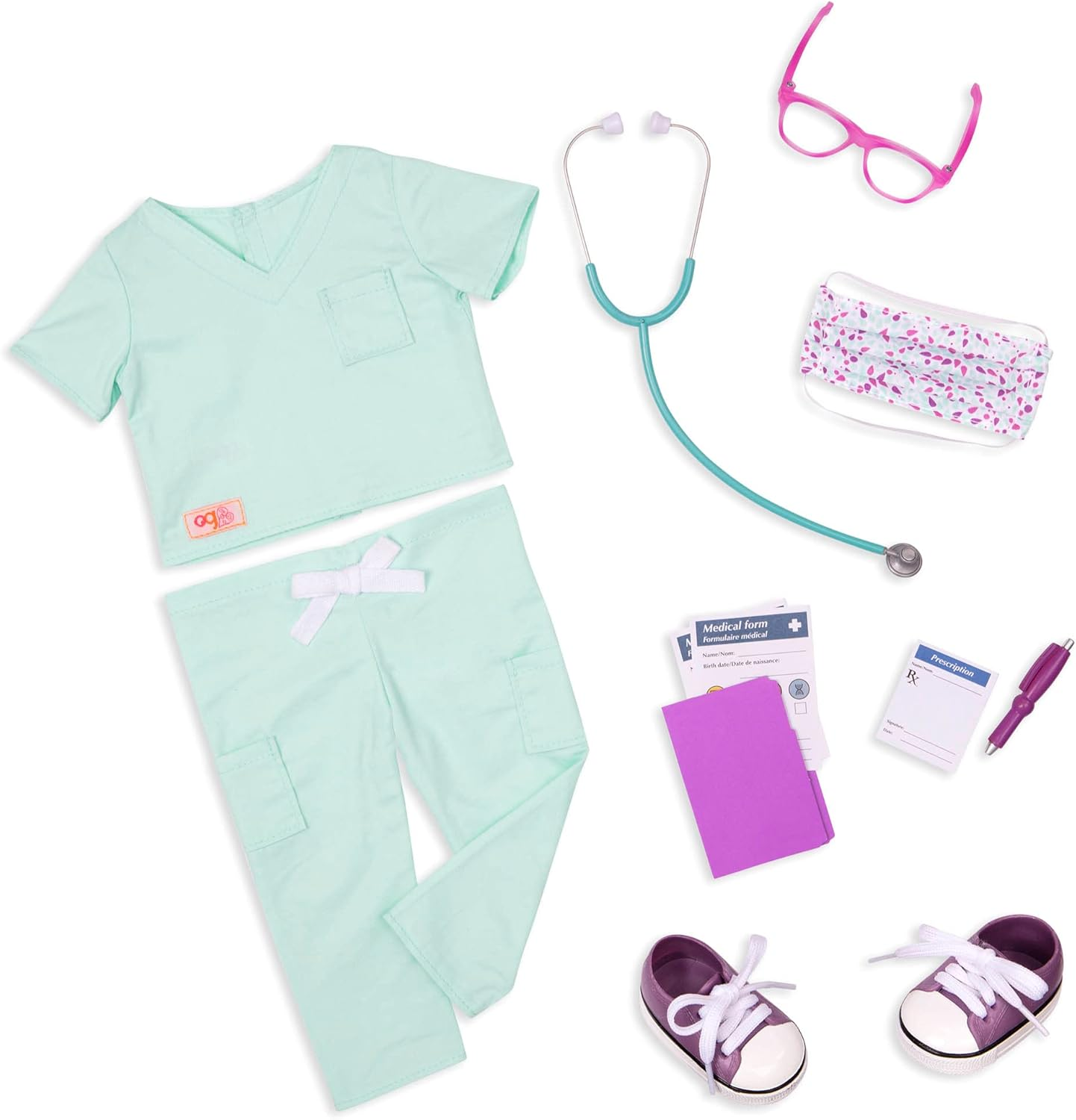 A Nossa Geração – Fato de Fardamento Hospitalar – Acessórios de Médico – Roupa de Boneca de 18 Polegadas – Brincadeira de Faz de Conta – Brinquedos para Crianças a partir dos 3 Anos – Cirurgião Doce