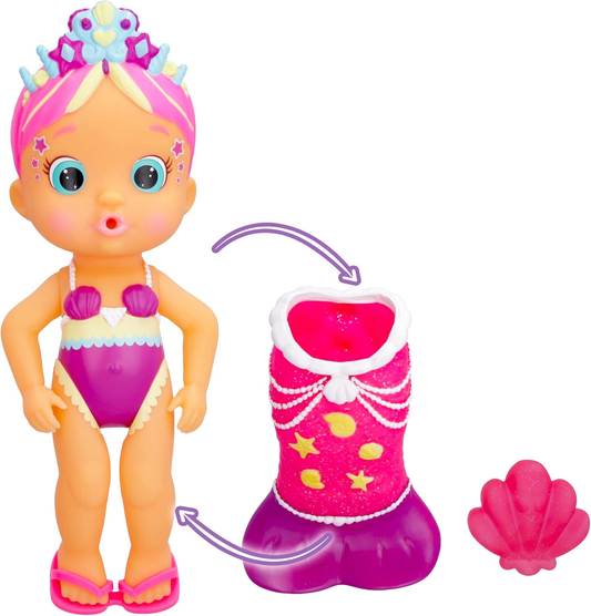 BLOOPIES Magic Tail Mermaids Boneca Millie Mermaid com cauda brilhante removível e o seu amigo marinho; Esguicha água e faz bolhas - Brinquedo de banho e brincadeira para meninos e meninas