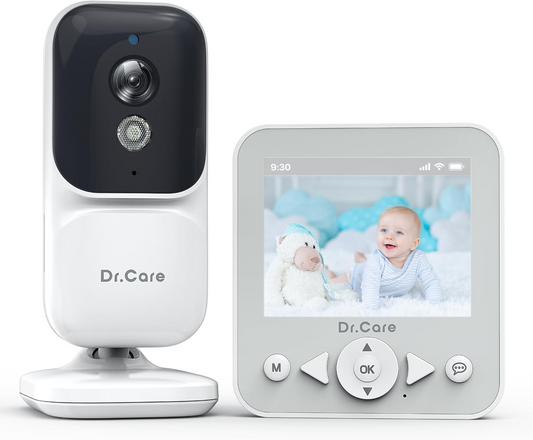 Dr.Care NeoView Baby Monitor com câmara e visão noturna, ecrã de 2,8” 1500mAh, áudio bidirecional, alcance de 300 m, modo VOX, sensor de temperatura, canções de embalar, gravação em loop, clipe para cinto, suporta até 128 GB