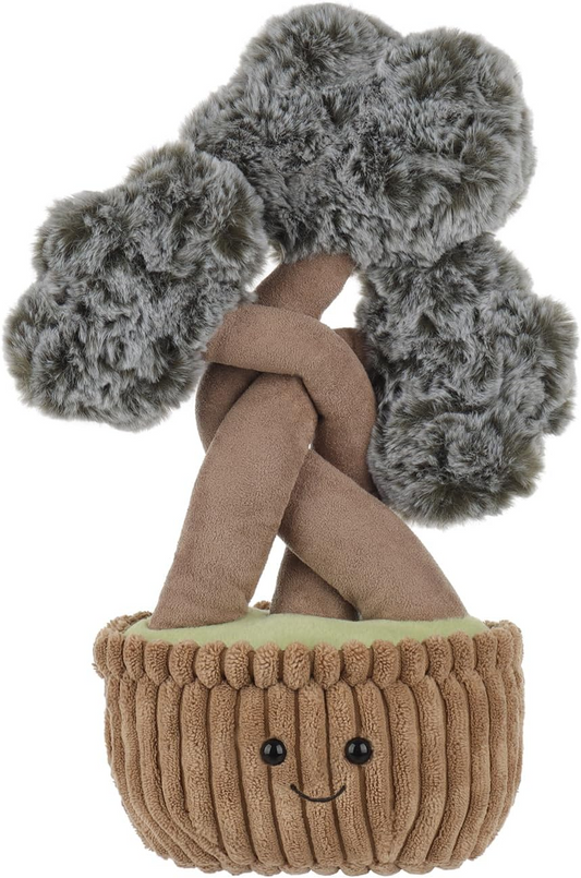 Bichos de peluche em vaso de cordeiro damasco, pinheiro e cipreste, peluches macios para bebés, meninas e meninos, brinquedos de peluche para crianças, pinheiro e cipreste em vaso castanho fofo, 12,3 polegadas