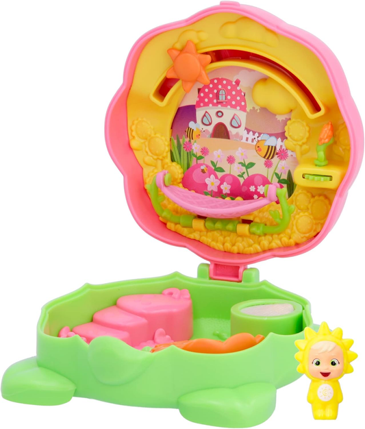 CRY BABIES Little Changers Sunny Cápsula colecionável em forma de Flor que inclui uma mini boneca, uma pipeta e um folheto +3 anos