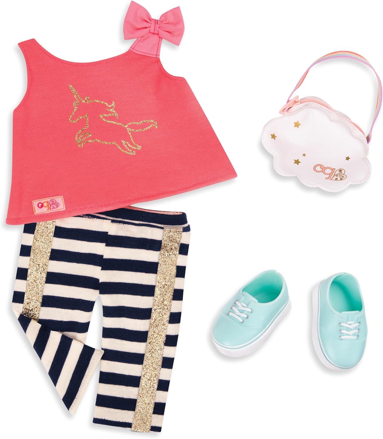 Nossa Geração Desejo Realizado – Conjunto de Moda Unicórnio Brilhante para Bonecas de 18 Polegadas – Conjunto de Roupas de 4 Peças