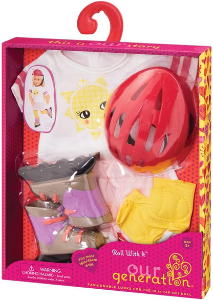 Look da moda Our Generation com patins para bonecas de 18" - Roll with It